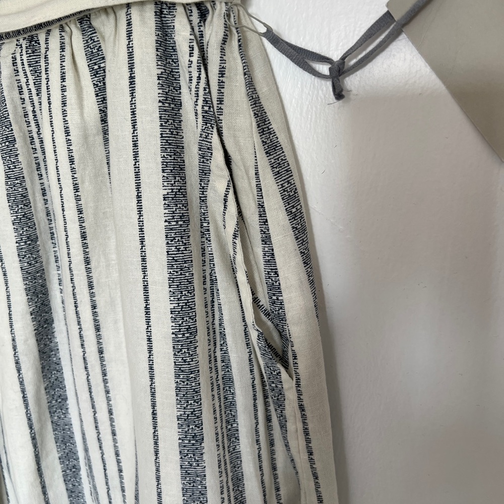 Womens Deane & White Skirt UK 16 A-Line Linen Stripe Cream Midi Length Pockets - Picture 4 of 11